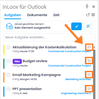 Start stopwatch in the task overview