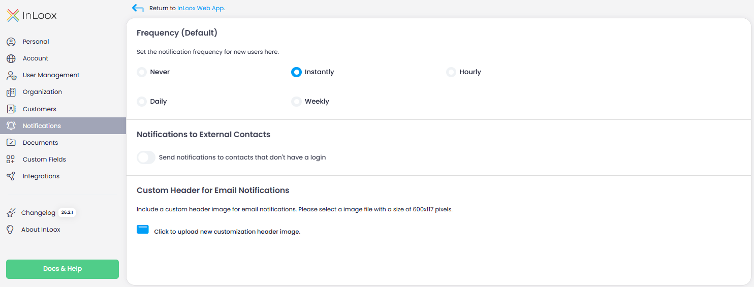 Default notification frequency