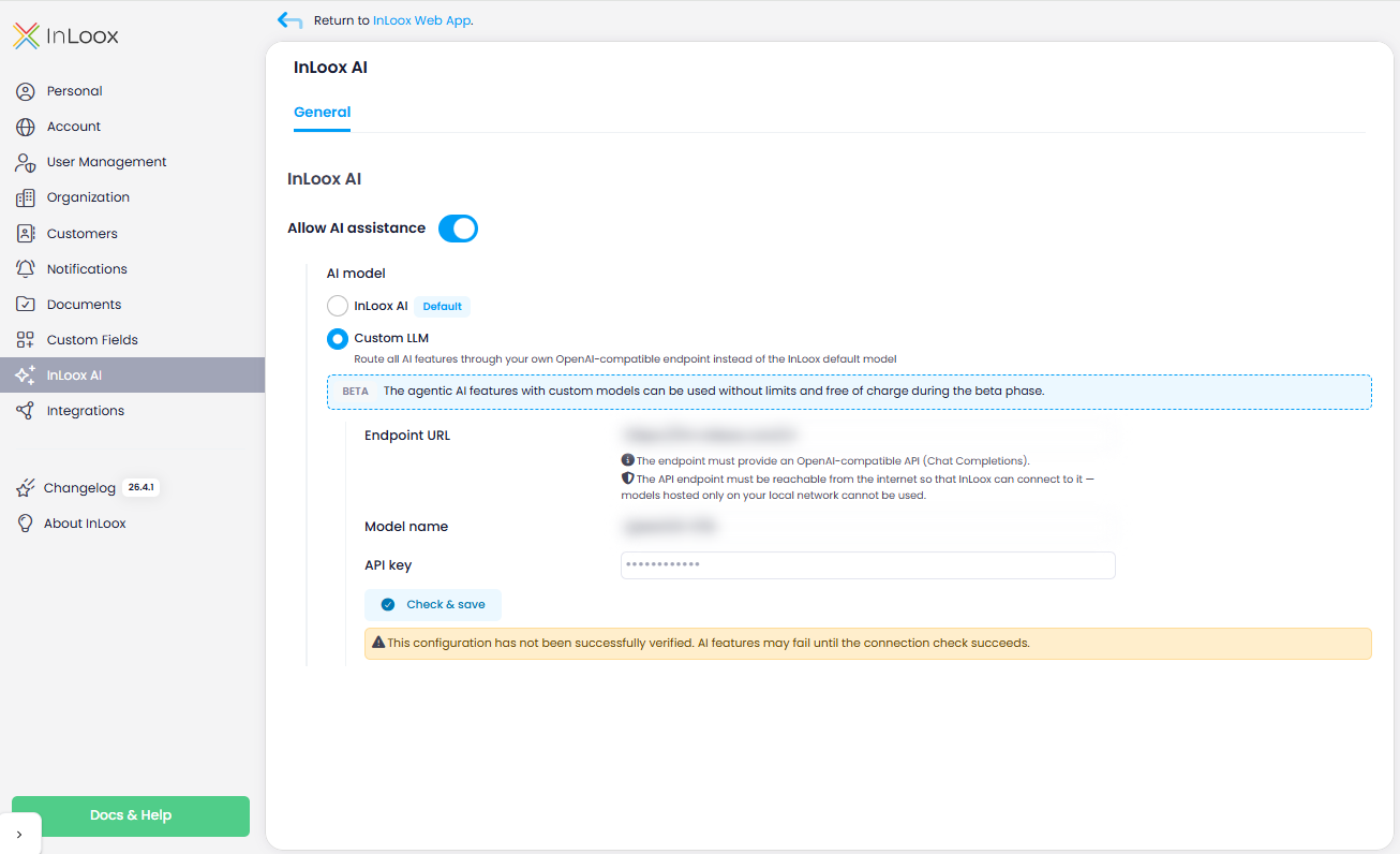 InLoox AI settings
