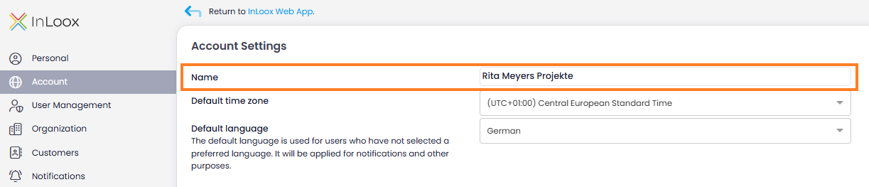 Rename the InLoox account