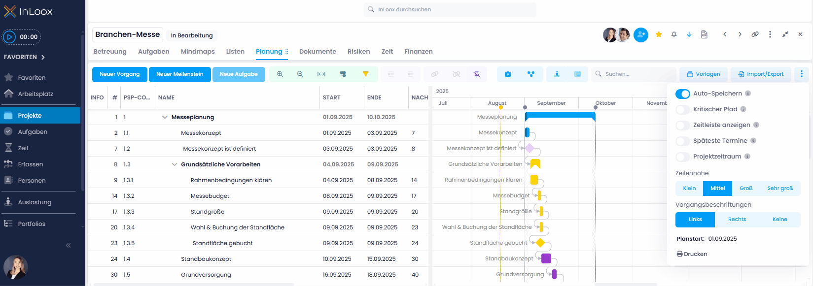 Arrange or hide activity labels in the Gantt plan