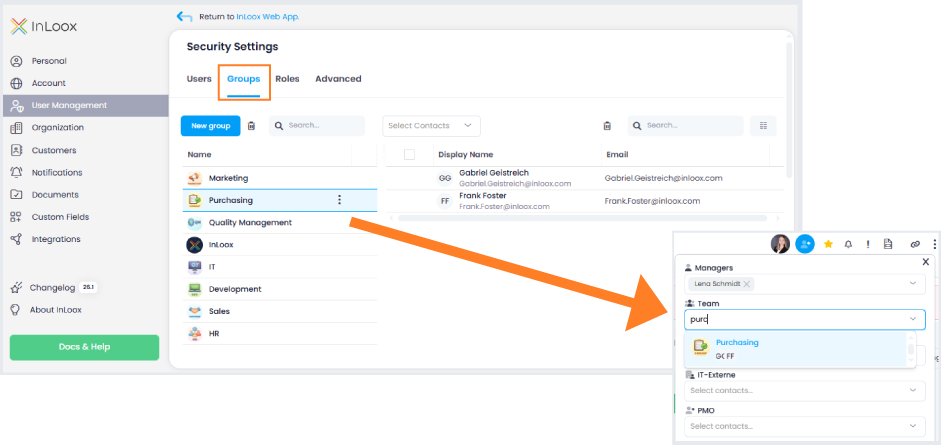 Add user groups to a project