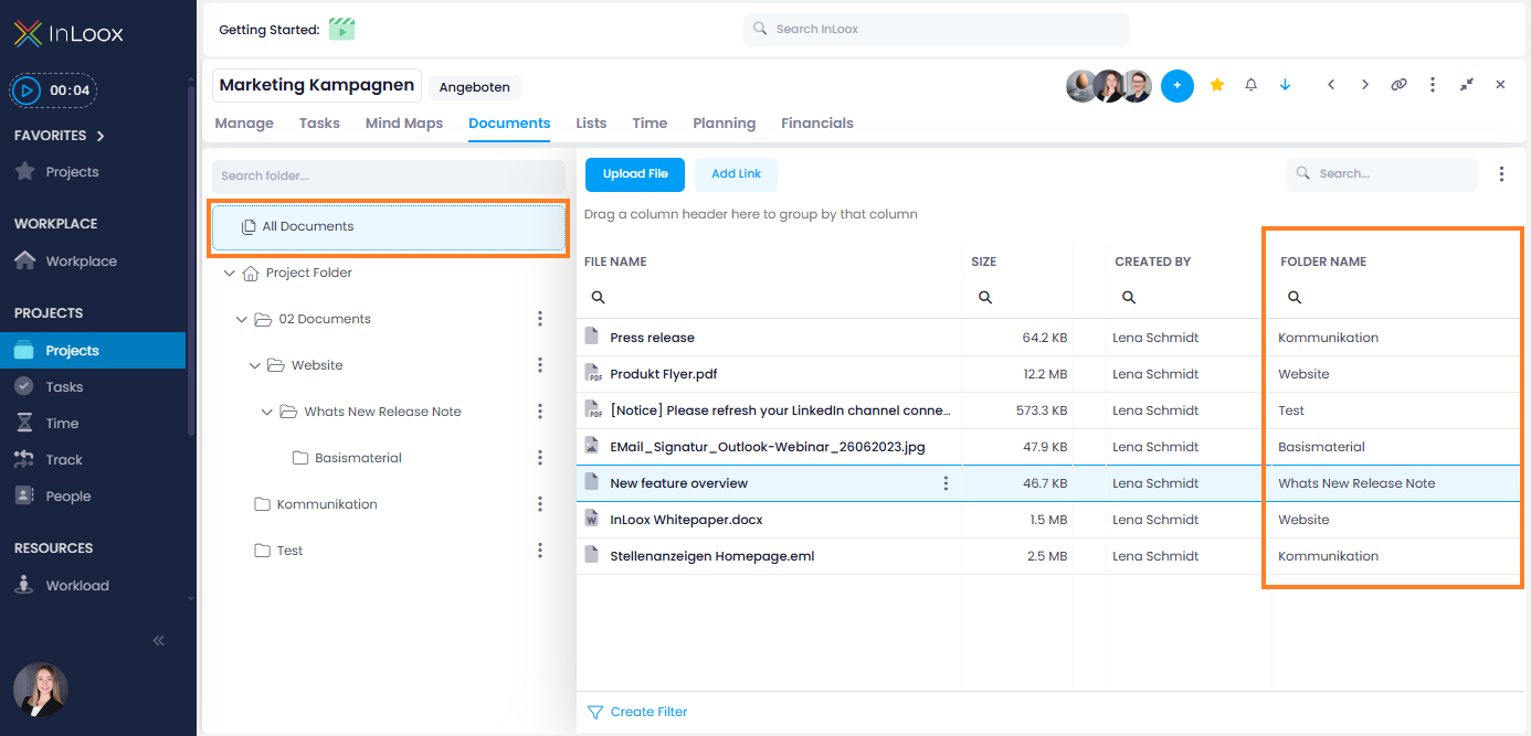 Virtual folder "All Documents" and new column "Folder Name"