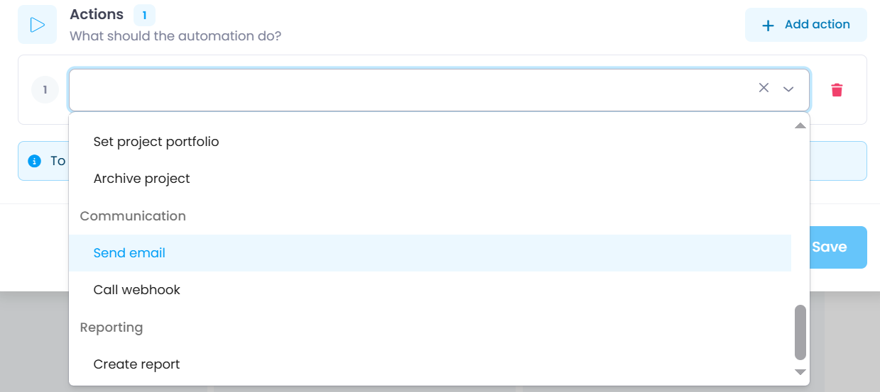 Choosing an action from the grouped list