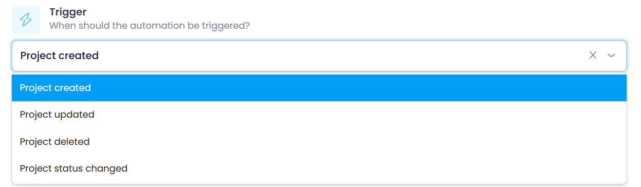 Choosing a trigger from the dropdown