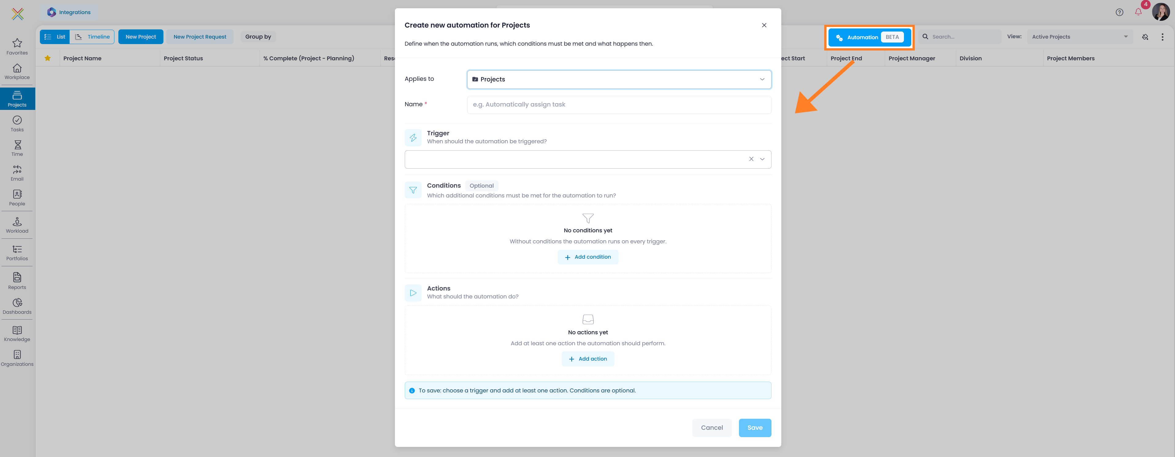 The Create new automation dialog