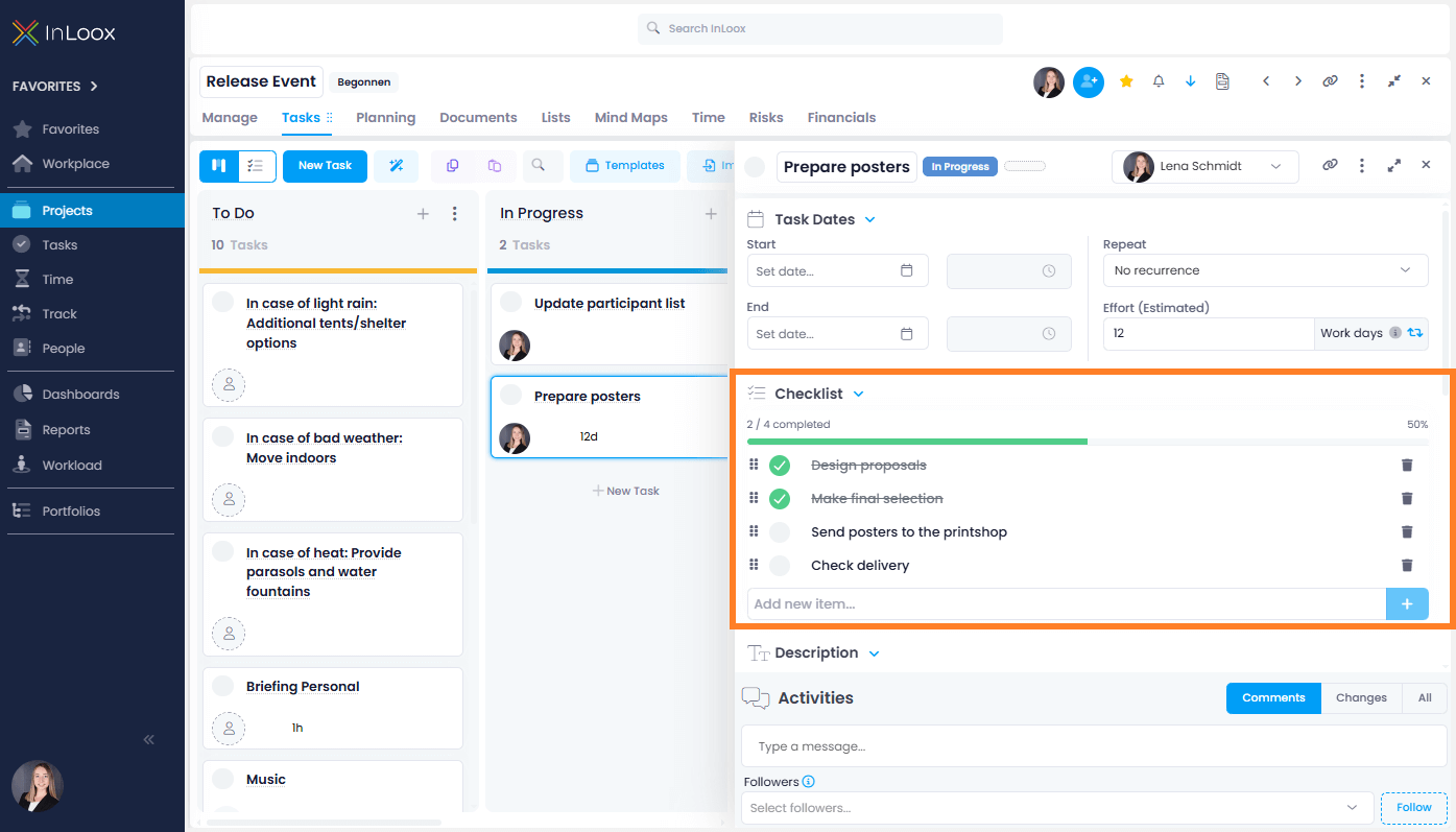 Checklist in Tasks