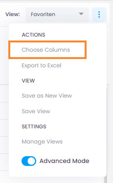 InLoox views — choose columns