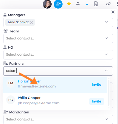 Contact selection by email address Contact selection in project roles: Search by email address