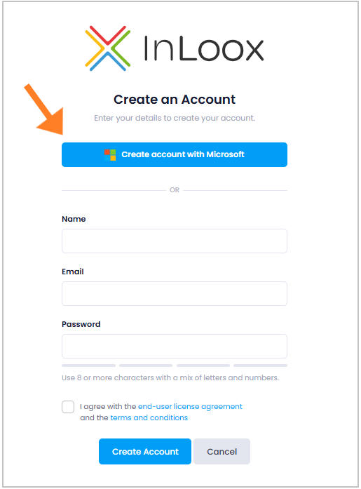 Create a new InLoox account with Microsoft
