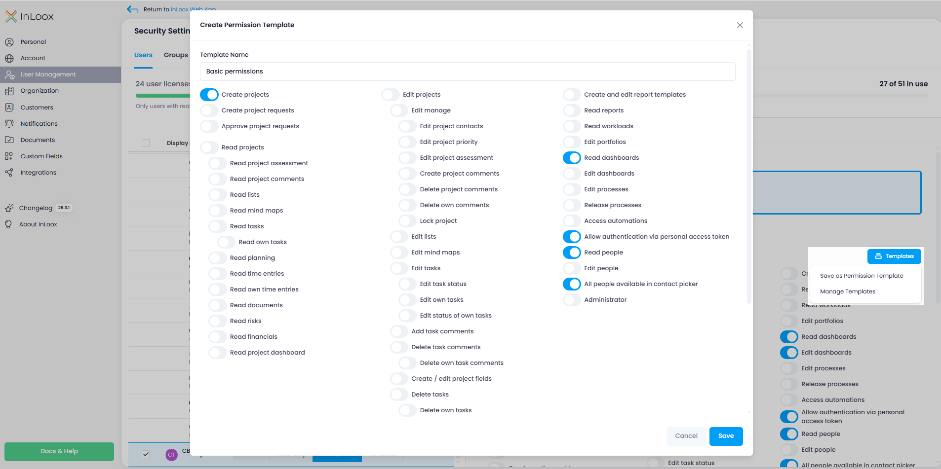 Create permission template