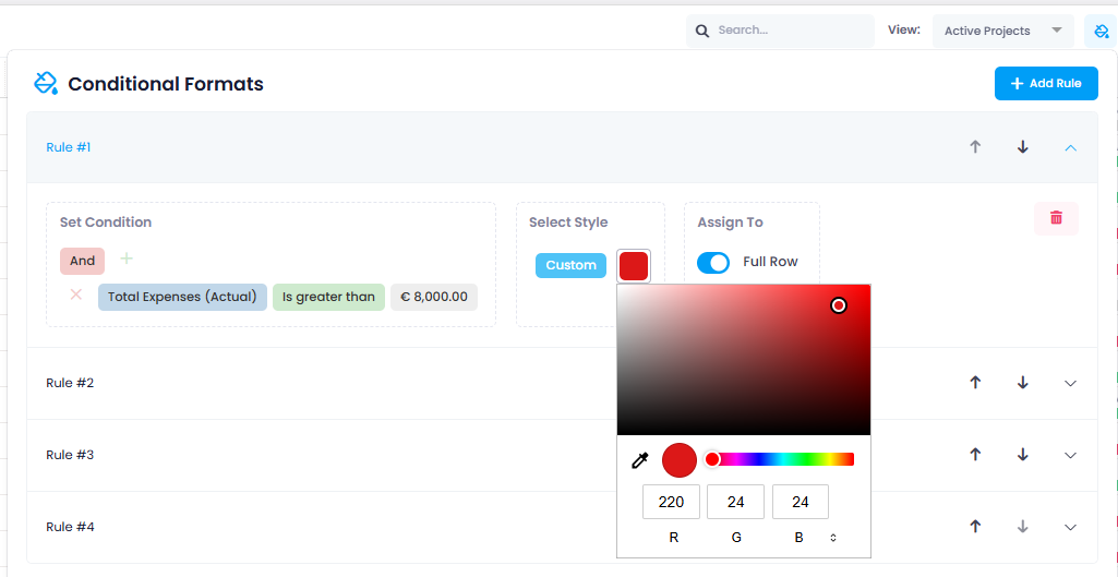 Custom colors in conditional formats
