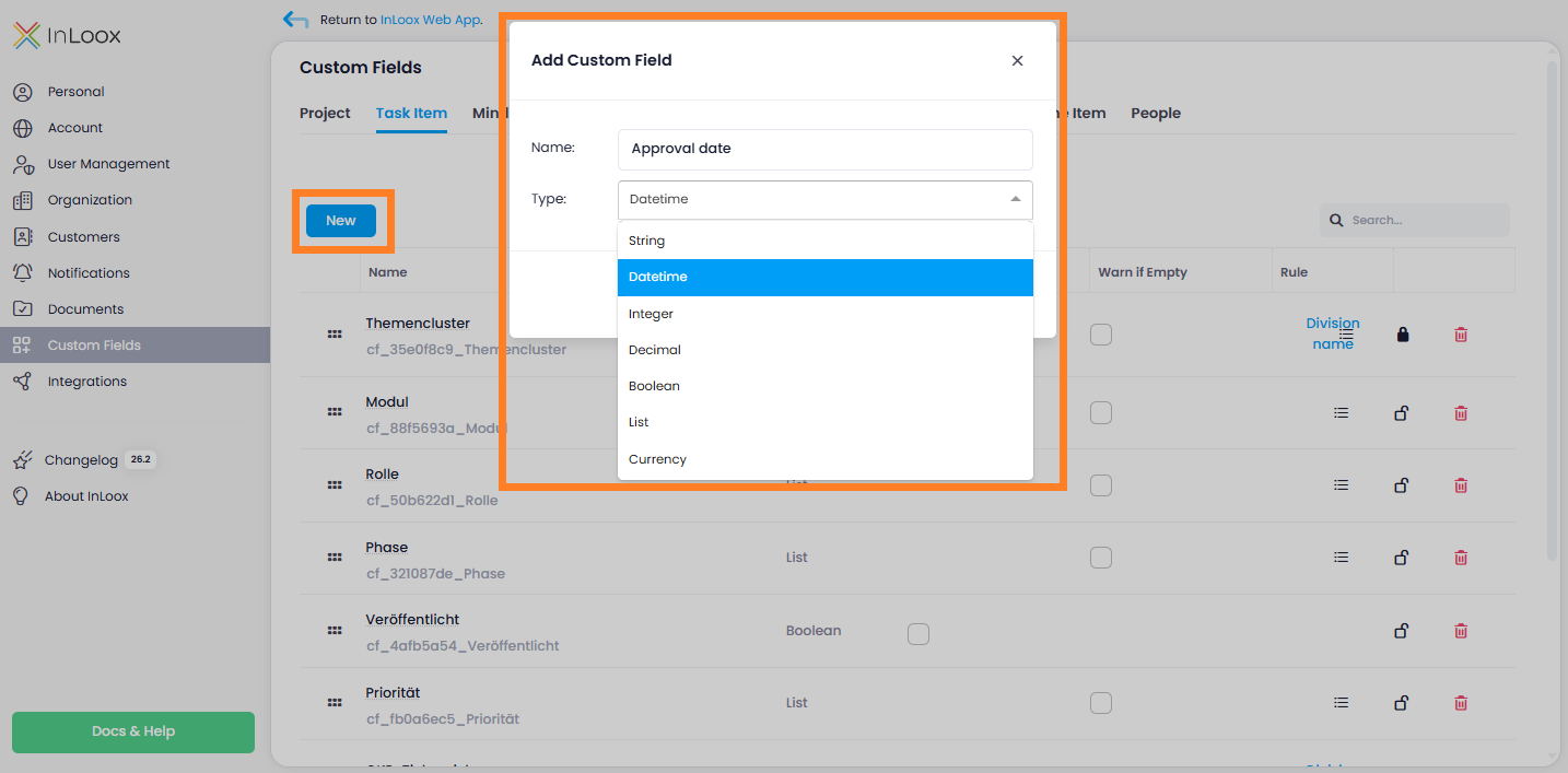 Create a new custom field