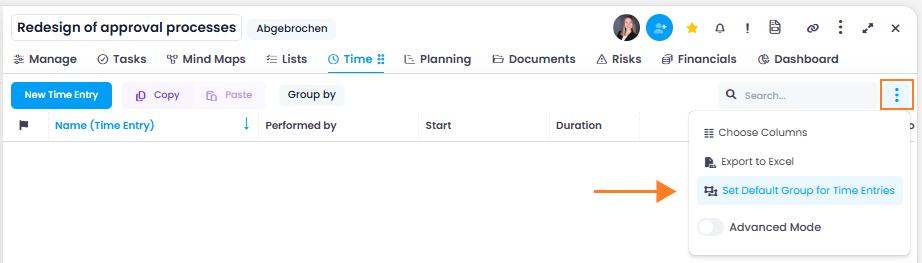 Set Default Group for Time Entries