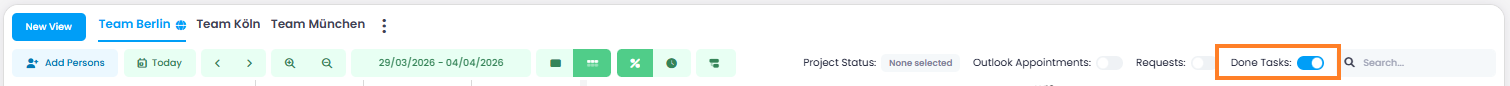 Completed tasks in workload view