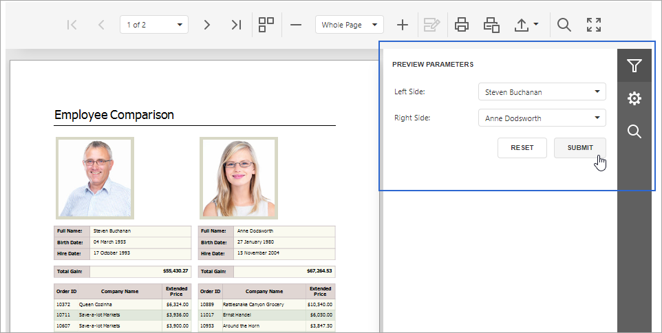 Specify parameter values in the Parameters Panel