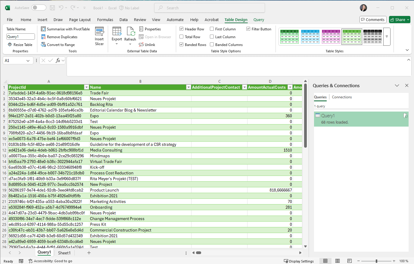 InLoox data in Excel