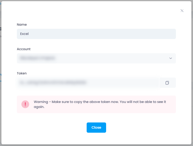 Create Excel token in InLoox