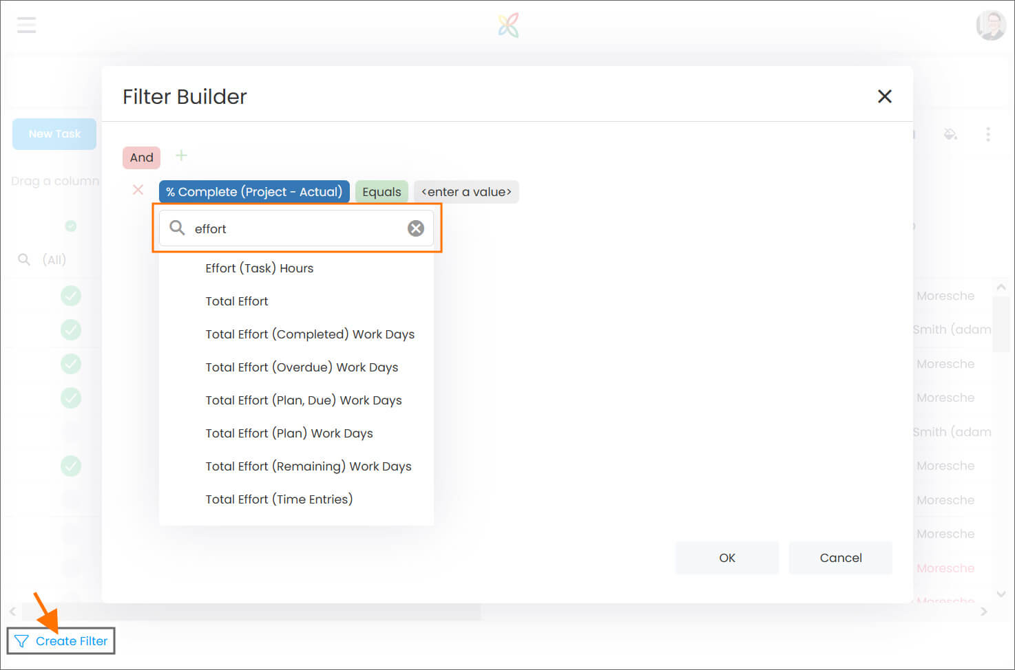InLoox filter builder for views