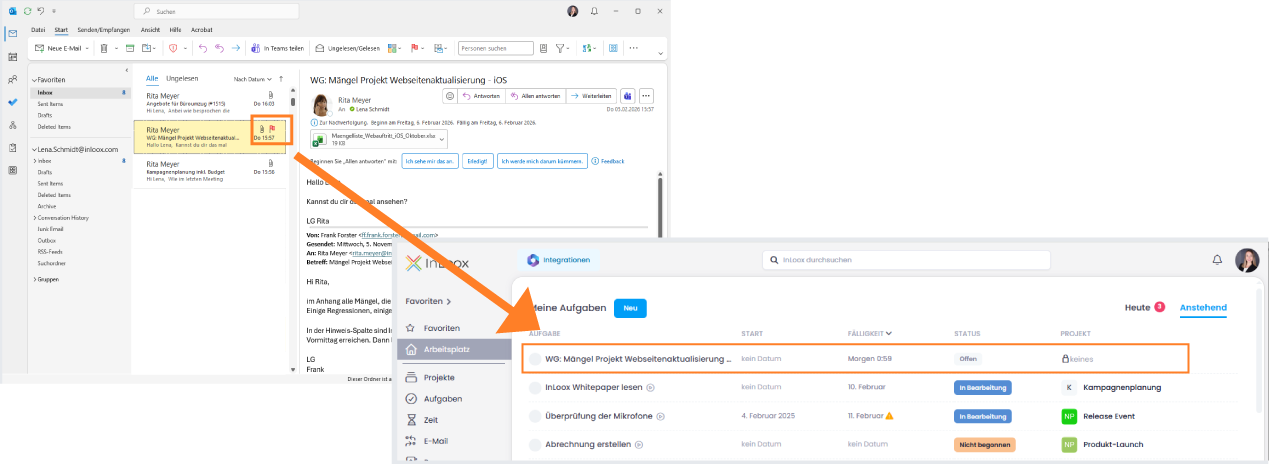 Flagged Outlook mail creates InLoox task