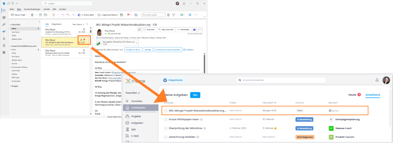 Flagged email creates InLoox task