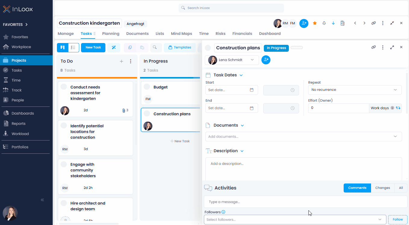 Extended selection dialog when attaching documents to tasks