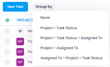Standard grouping options in the global task list