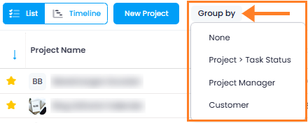 Grouping the project list