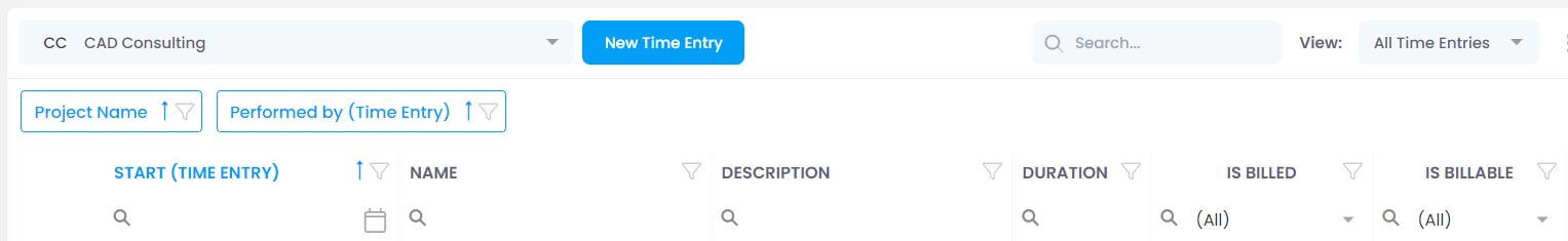 Grouping time entries by project name and performer