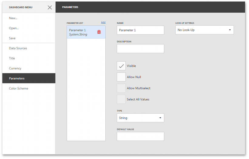 Web Dashboard - Add a New Dashboard Parameter