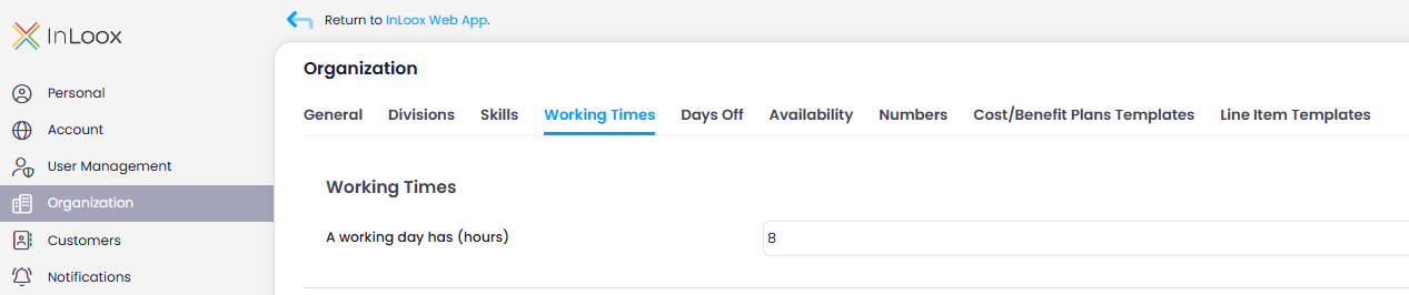 Working times per day