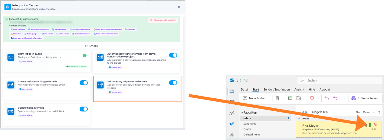 InLoox category on flagged mails
