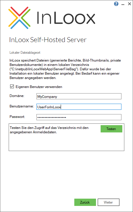Local file storage with custom user account configured