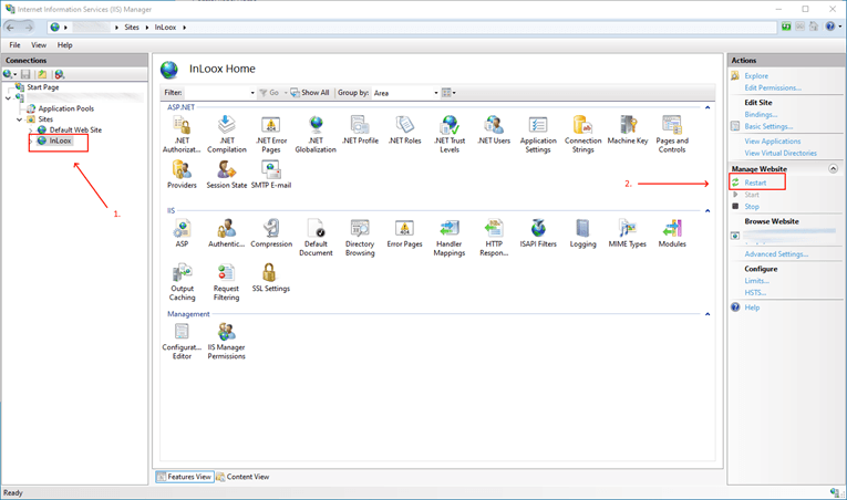 Restart InLoox site in IIS