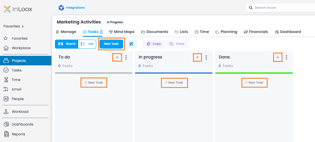 Create a task in the Kanban board