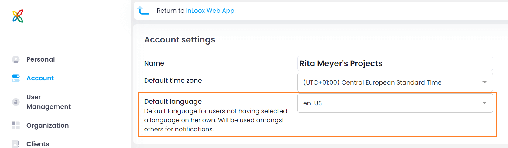 Define default language for entire account