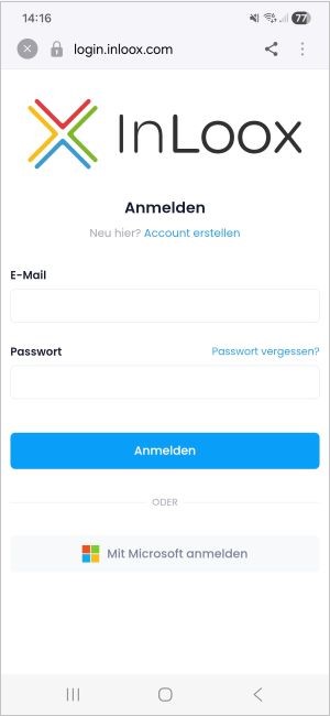 InLoox Mobile App login screen for cloud editions