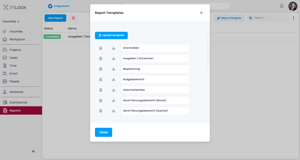 Manage report templates