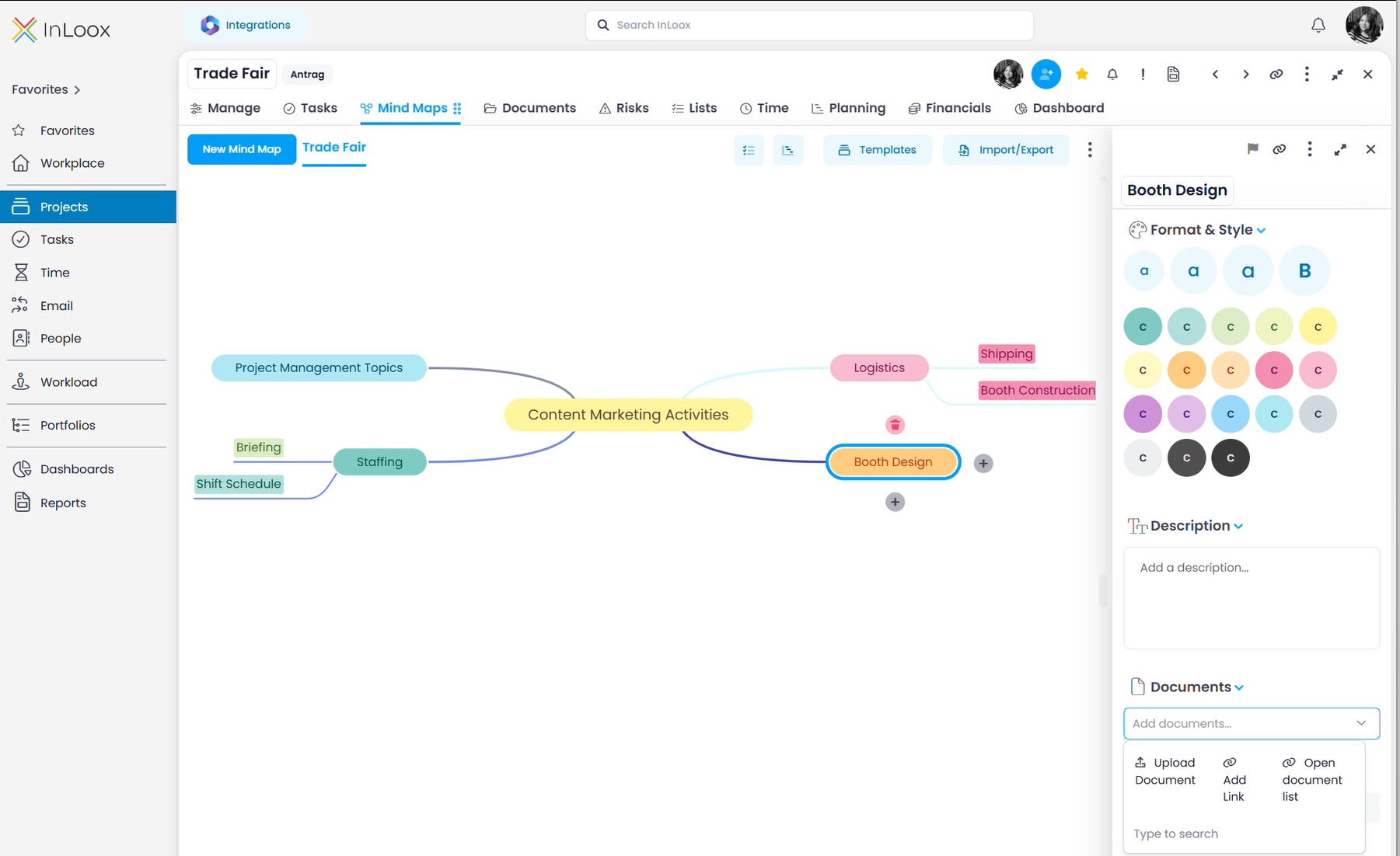 Mind map — colors, description, and documents