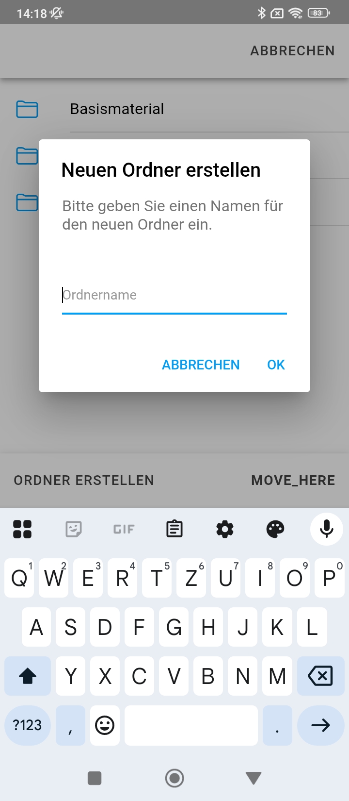 Mobile App: Create new document folder