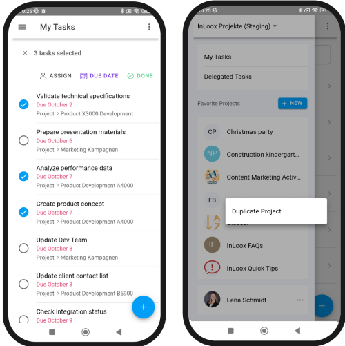 Mobile app: Multi-select tasks and duplicate project