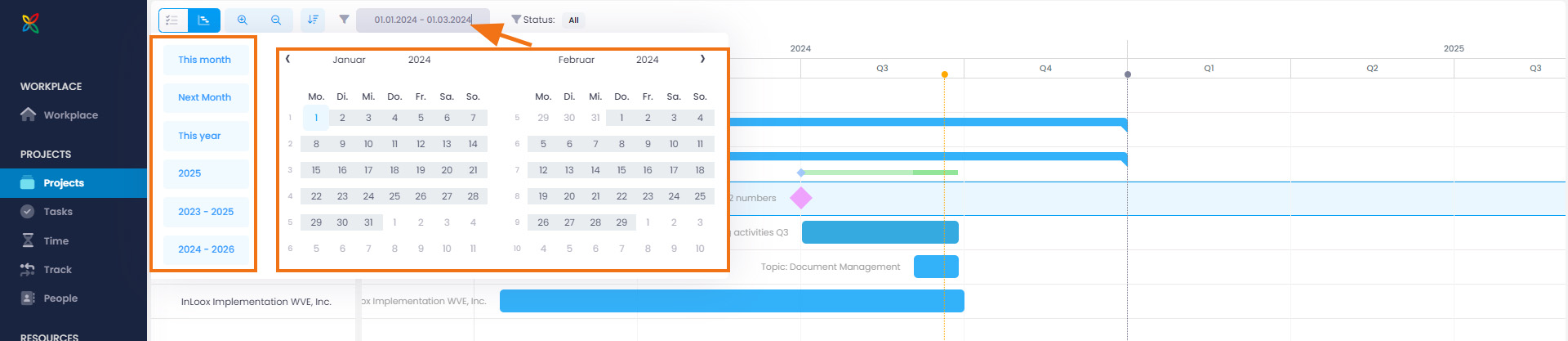 Date picker for custom time frame