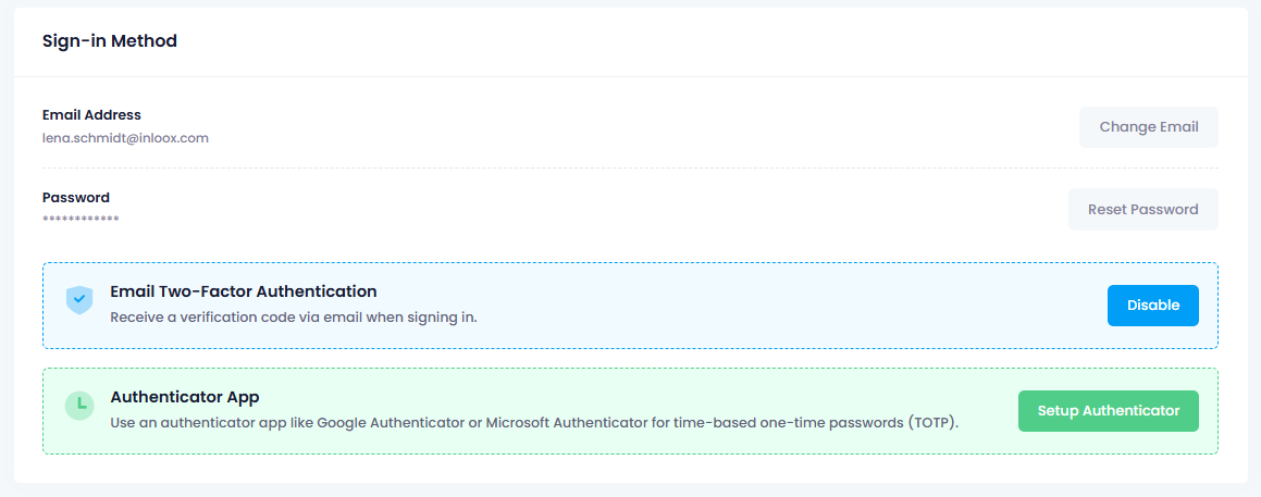 Set up two-factor authentication in profile settings