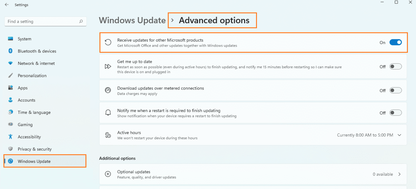 Enable Windows Update for Microsoft products