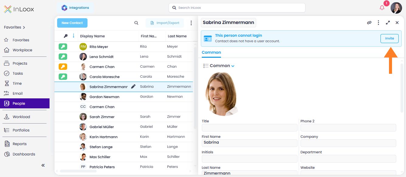 Invite a person via the People section