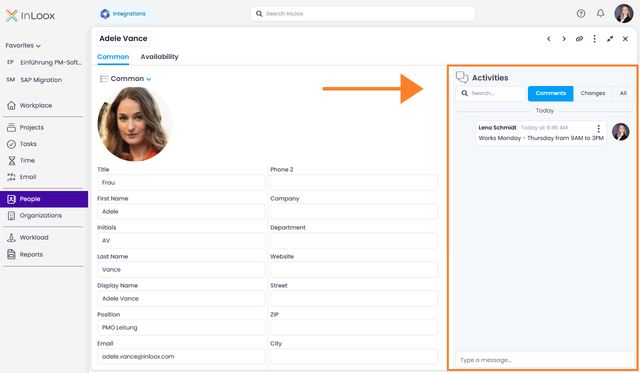 Comments and changes on a contact entry