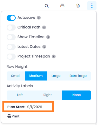 Plan start in the planning menu