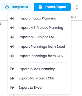 Import and export options in the planning