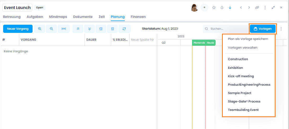 Planning templates in InLoox