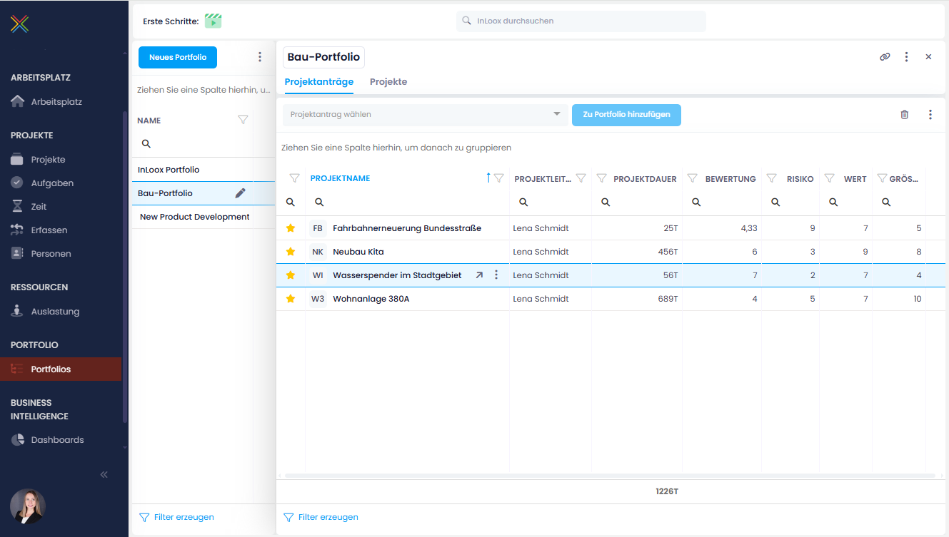 Portfolio management in InLoox